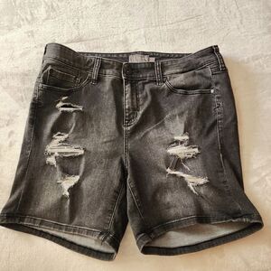 Torrid 16 Faded Black Distressed Bermuda Denim Shorts